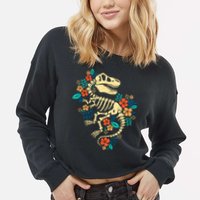 Trex Skeleton Dino Bones Paleontologist Fossil Dinosaur Cropped Pullover Crew
