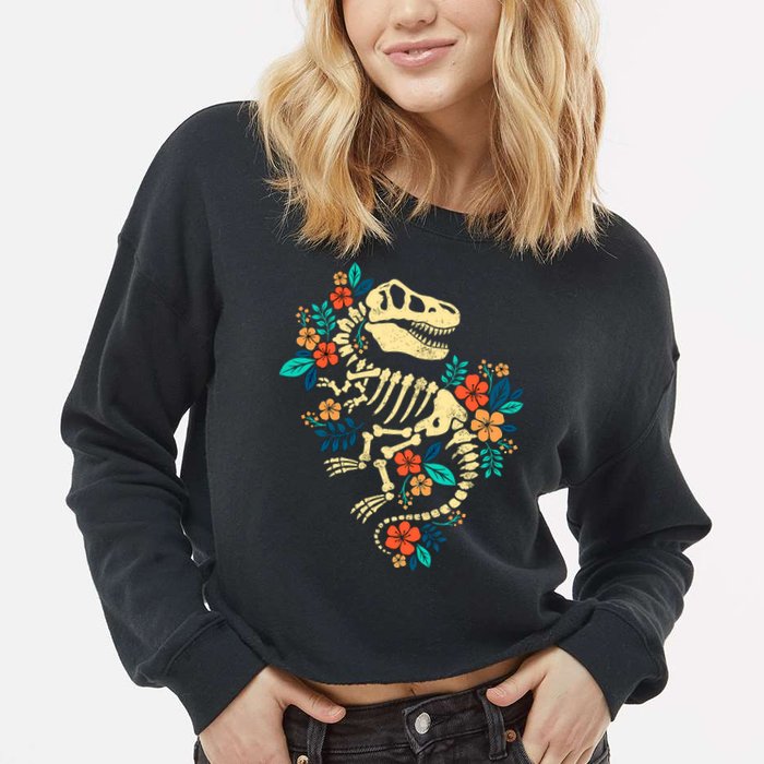 Trex Skeleton Dino Bones Paleontologist Fossil Dinosaur Cropped Pullover Crew