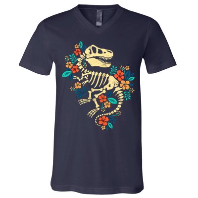 Trex Skeleton Dino Bones Paleontologist Fossil Dinosaur V-Neck T-Shirt