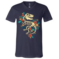 Trex Skeleton Dino Bones Paleontologist Fossil Dinosaur V-Neck T-Shirt