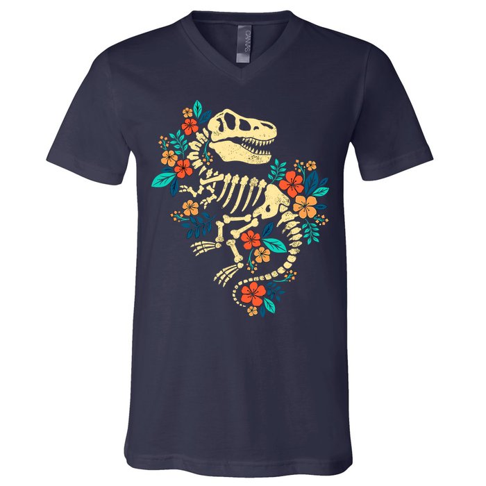 Trex Skeleton Dino Bones Paleontologist Fossil Dinosaur V-Neck T-Shirt