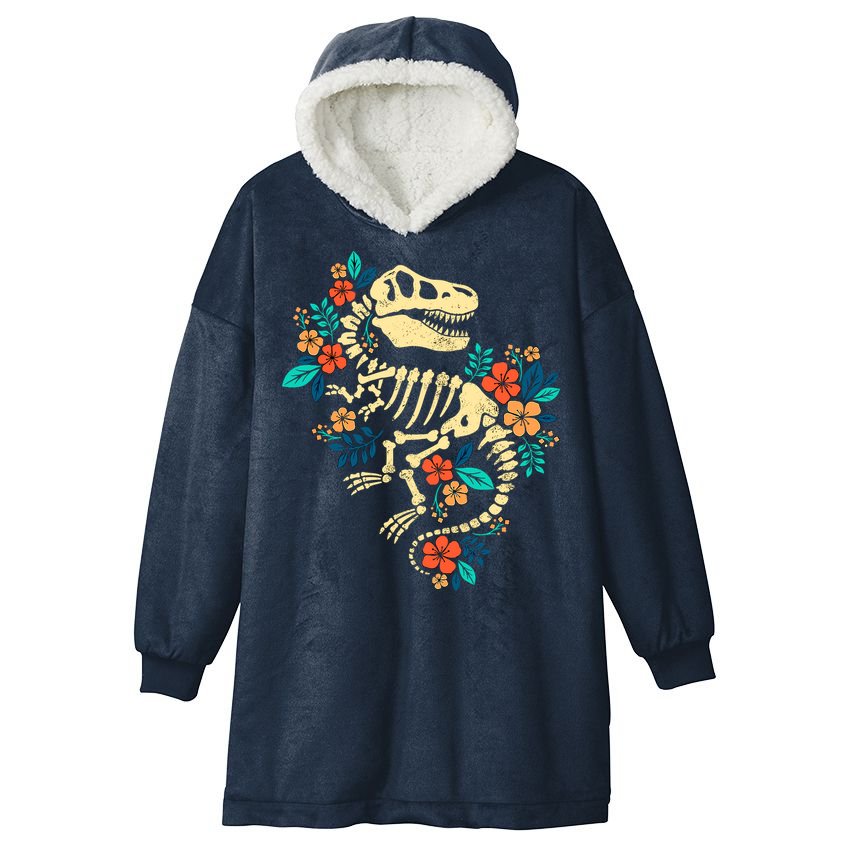 Trex Skeleton Dino Bones Paleontologist Fossil Dinosaur Hooded Wearable Blanket