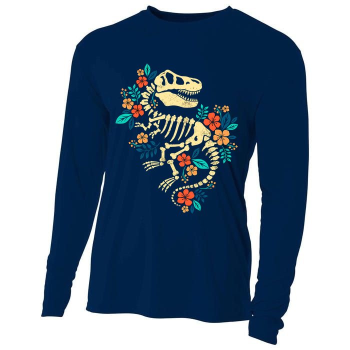 Trex Skeleton Dino Bones Paleontologist Fossil Dinosaur Cooling Performance Long Sleeve Crew