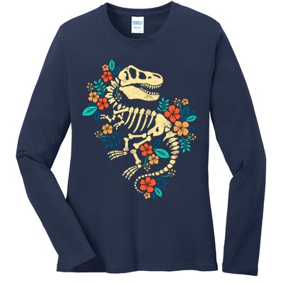 Trex Skeleton Dino Bones Paleontologist Fossil Dinosaur Ladies Long Sleeve Shirt