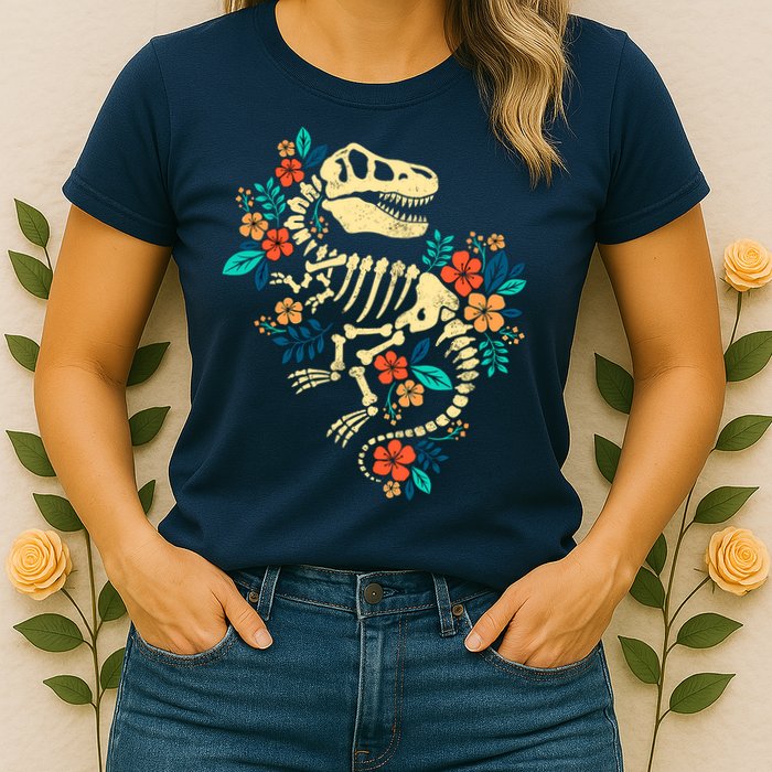 Trex Skeleton Dino Bones Paleontologist Fossil Dinosaur Womens T-Shirt