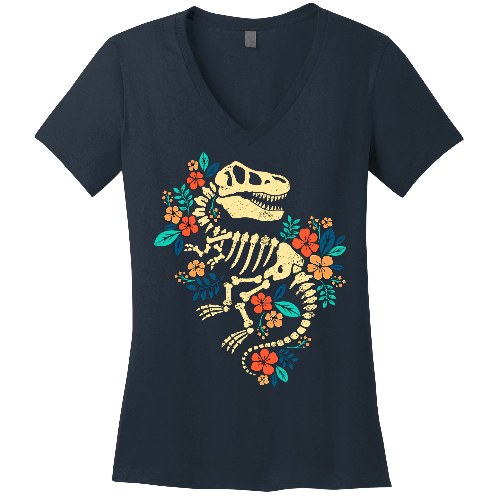 Trex Skeleton Dino Bones Paleontologist Fossil Dinosaur Women's V-Neck T-Shirt