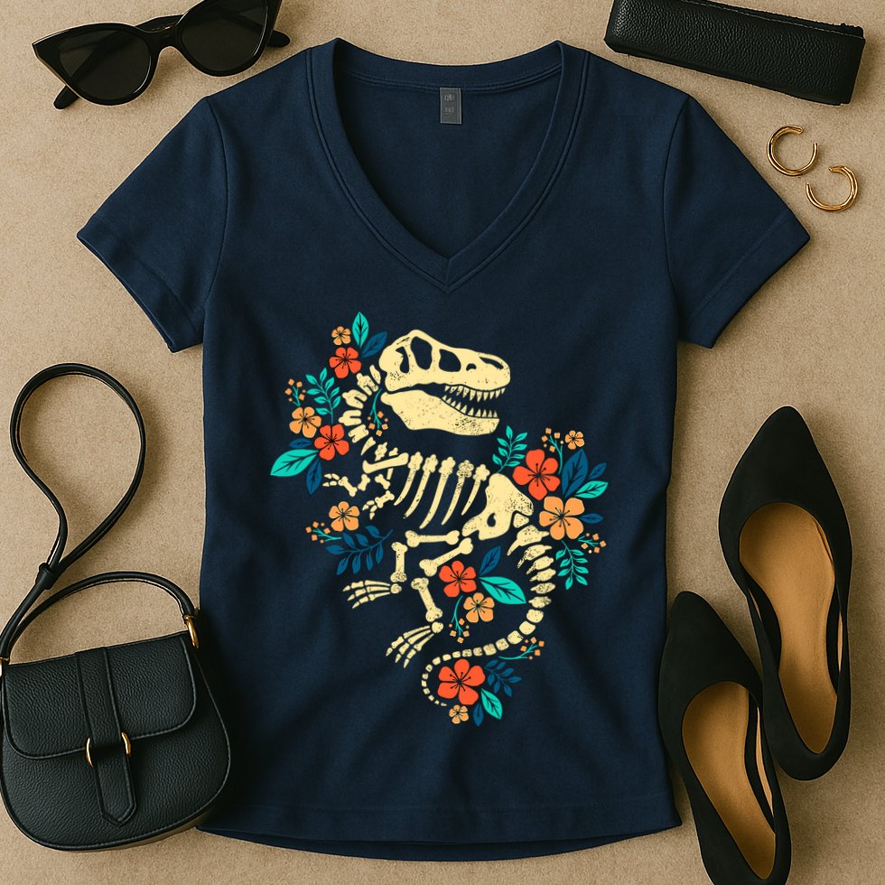 Trex Skeleton Dino Bones Paleontologist Fossil Dinosaur Women's V-Neck T-Shirt