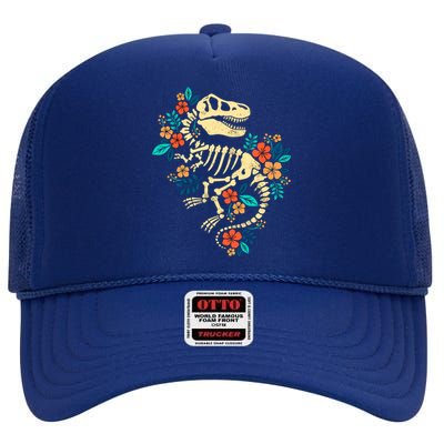 Trex Skeleton Dino Bones Paleontologist Fossil Dinosaur High Crown Mesh Back Trucker Hat