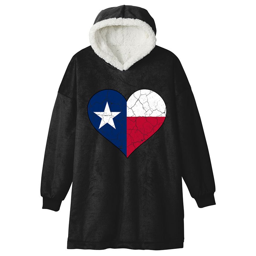 Texas Strong Distressed Heart Hooded Wearable Blanket