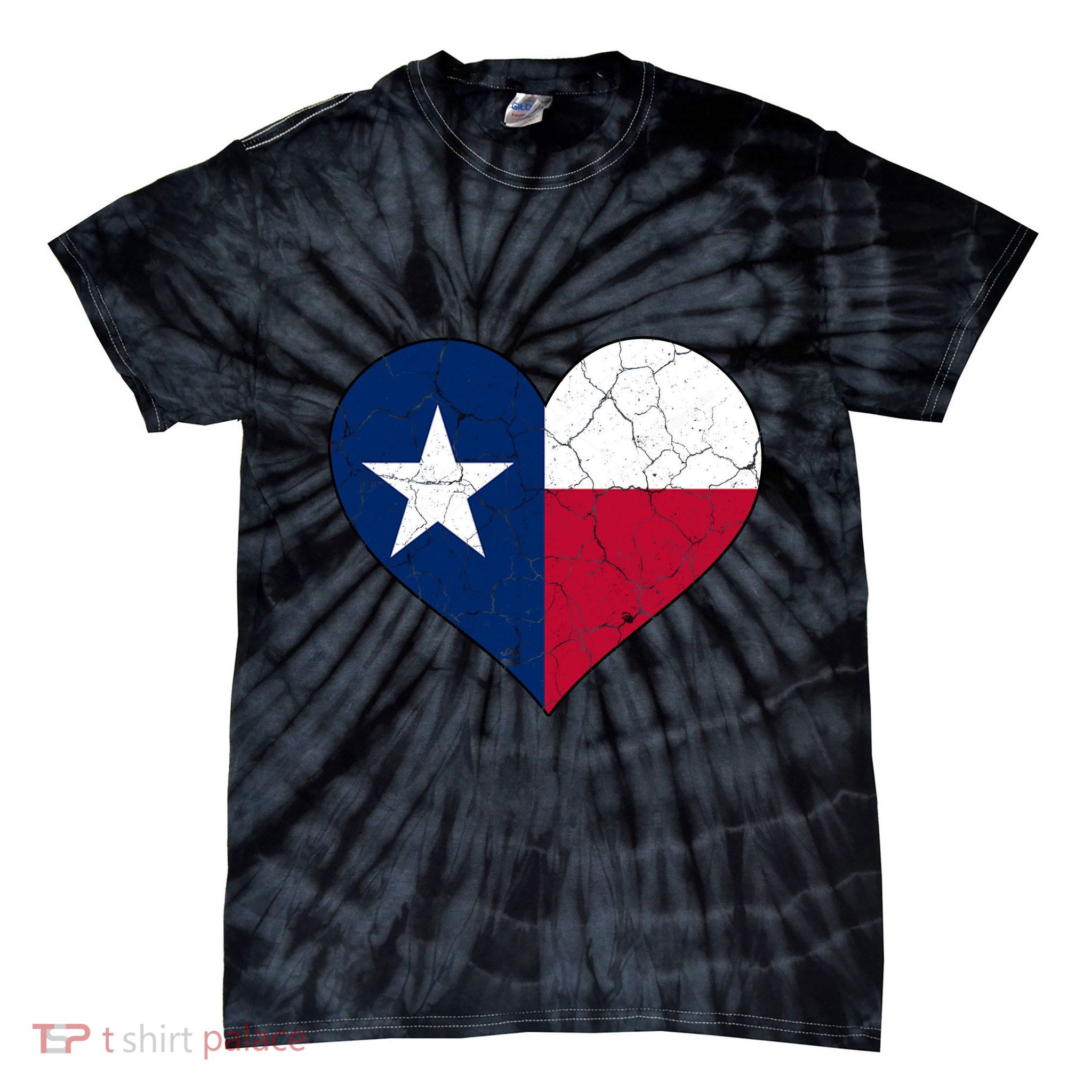 Texas Strong Distressed Heart Tie-Dye T-Shirt