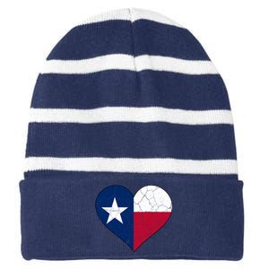 Texas Strong Distressed Heart Striped Beanie with Solid Band