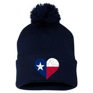 Texas Strong Distressed Heart Pom Pom 12in Knit Beanie