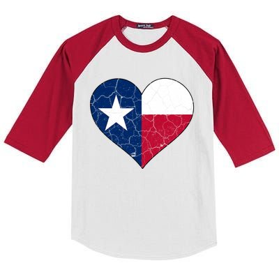 Texas Strong Distressed Heart Kids Colorblock Raglan Jersey