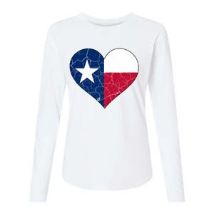 Texas Strong Distressed Heart Womens Cotton Relaxed Long Sleeve T-Shirt