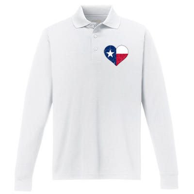 Texas Strong Distressed Heart Performance Long Sleeve Polo