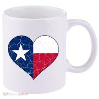 Texas Strong Distressed Heart 11oz C Handle Ceramic Mug