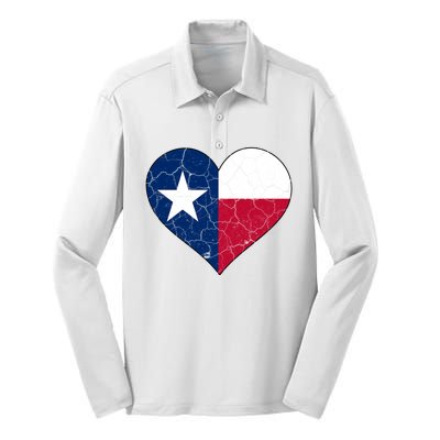 Texas Strong Distressed Heart Silk Touch Performance Long Sleeve Polo