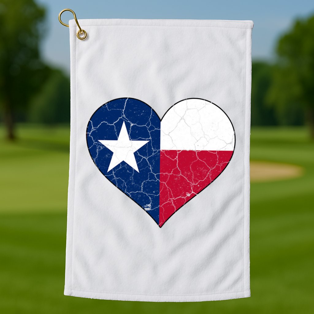 Texas Strong Distressed Heart Golf Towel