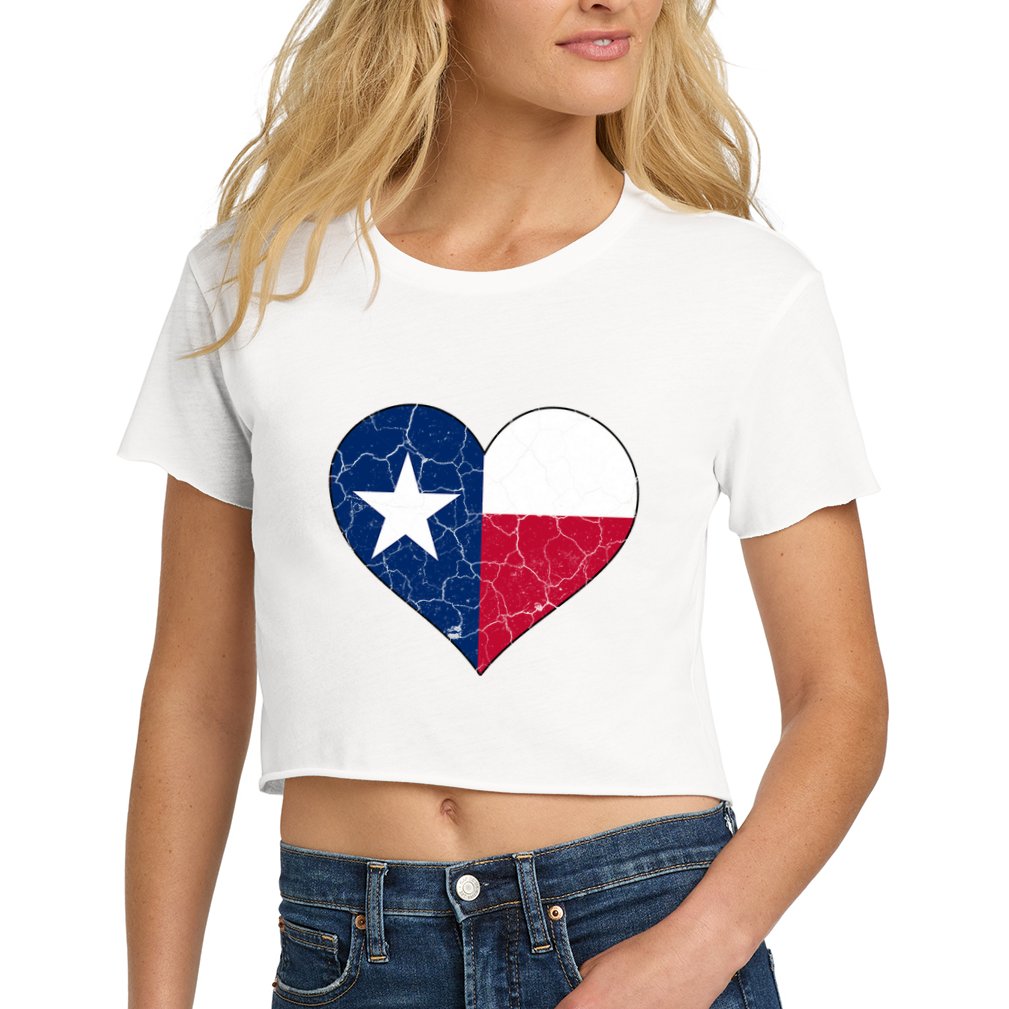 Texas Strong Distressed Heart Crop Top