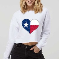 Texas Strong Distressed Heart Cropped Pullover Crew