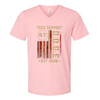 Tech Support D.O.G.E. Funny USA Flag V-Neck T-Shirt