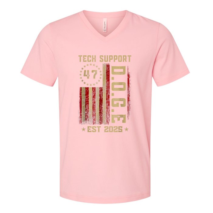 Tech Support D.O.G.E. Funny USA Flag V-Neck T-Shirt