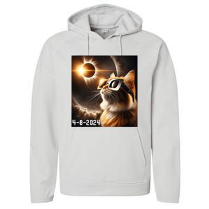 Total Solar Eclipse 2024 Cat Wearing Solar Eclipse Glasses Performance Fleece Hoodie