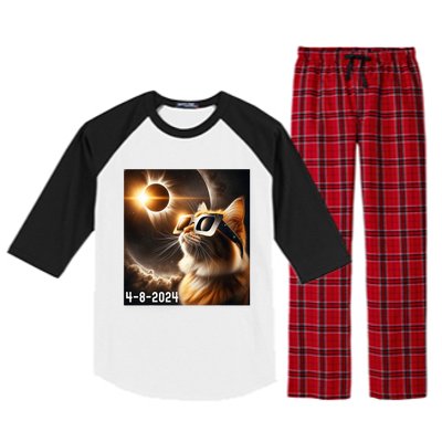 Total Solar Eclipse 2024 Cat Wearing Solar Eclipse Glasses Raglan Sleeve Pajama Set