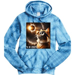 Total Solar Eclipse 2024 Cat Wearing Solar Eclipse Glasses Tie Dye Hoodie