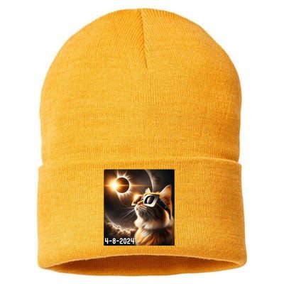 Total Solar Eclipse 2024 Cat Wearing Solar Eclipse Glasses Sustainable Knit Beanie