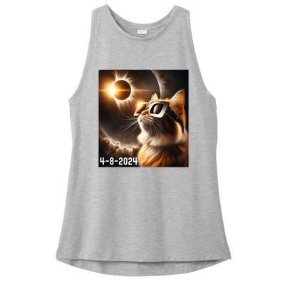 Total Solar Eclipse 2024 Cat Wearing Solar Eclipse Glasses Ladies PosiCharge Tri-Blend Wicking Tank