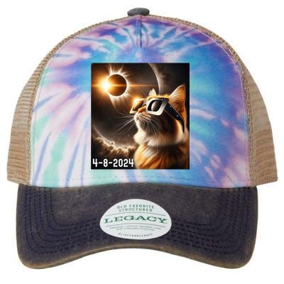 Total Solar Eclipse 2024 Cat Wearing Solar Eclipse Glasses Legacy Tie Dye Trucker Hat