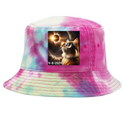 Total Solar Eclipse 2024 Cat Wearing Solar Eclipse Glasses Tie-Dyed Bucket Hat