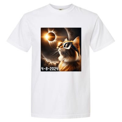 Total Solar Eclipse 2024 Cat Wearing Solar Eclipse Glasses Garment-Dyed Heavyweight T-Shirt