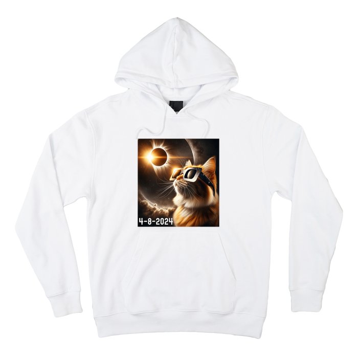 Total Solar Eclipse 2024 Cat Wearing Solar Eclipse Glasses Hoodie