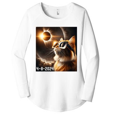 Total Solar Eclipse 2024 Cat Wearing Solar Eclipse Glasses Women's Perfect Tri Tunic Long Sleeve Shirt