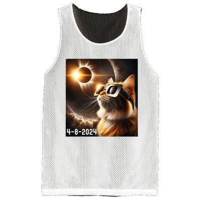 Total Solar Eclipse 2024 Cat Wearing Solar Eclipse Glasses Mesh Reversible Basketball Jersey Tank