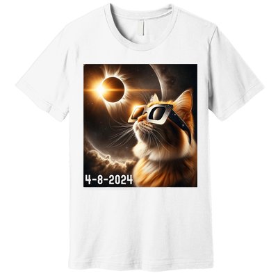 Total Solar Eclipse 2024 Cat Wearing Solar Eclipse Glasses Premium T-Shirt
