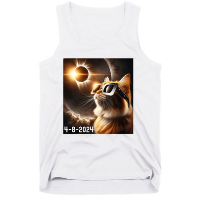 Total Solar Eclipse 2024 Cat Wearing Solar Eclipse Glasses Tank Top