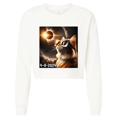 Total Solar Eclipse 2024 Cat Wearing Solar Eclipse Glasses Cropped Pullover Crew