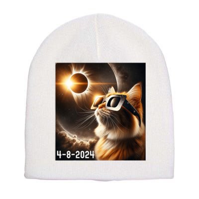 Total Solar Eclipse 2024 Cat Wearing Solar Eclipse Glasses Short Acrylic Beanie