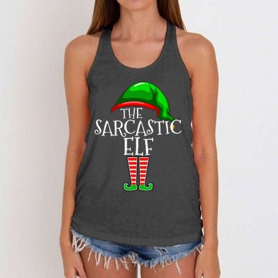 The Sarcastic Elf Family Matching Group Christmas Funny Women's Knotted Racerback Tank