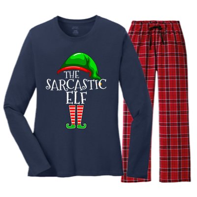 The Sarcastic Elf Family Matching Group Christmas Funny Women's Long Sleeve Flannel Pajama Set 