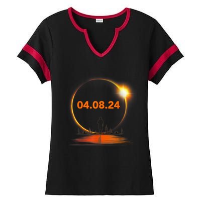 Total Solar Eclipse 2024 USA April 8 2024 Ladies Halftime Notch Neck Tee