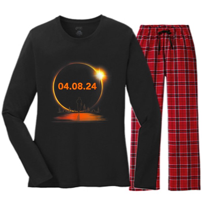 Total Solar Eclipse 2024 USA April 8 2024 Women's Long Sleeve Flannel Pajama Set 