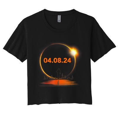 Total Solar Eclipse 2024 USA April 8 2024 Women's Crop Top Tee