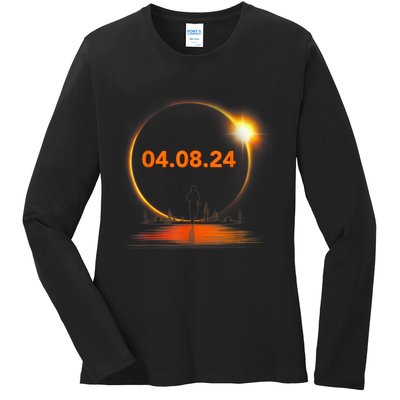 Total Solar Eclipse 2024 USA April 8 2024 Ladies Long Sleeve Shirt