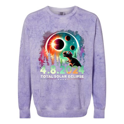 Total Solar Eclipse Funny Dinosaur Wearing Glasses Colorblast Crewneck Sweatshirt