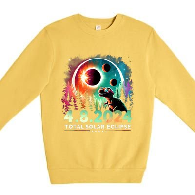 Total Solar Eclipse Funny Dinosaur Wearing Glasses Premium Crewneck Sweatshirt