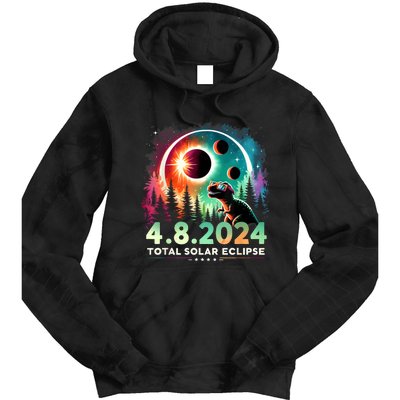 Total Solar Eclipse Funny Dinosaur Wearing Glasses Tie Dye Hoodie